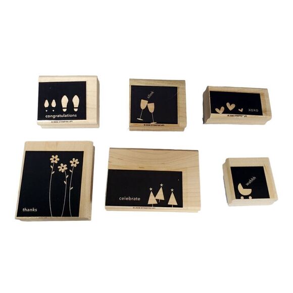 Stampin Up In Any Event Silhouette Wood Mount Rubber Stamps Set of 6 Holidays - Picture 9 of 9